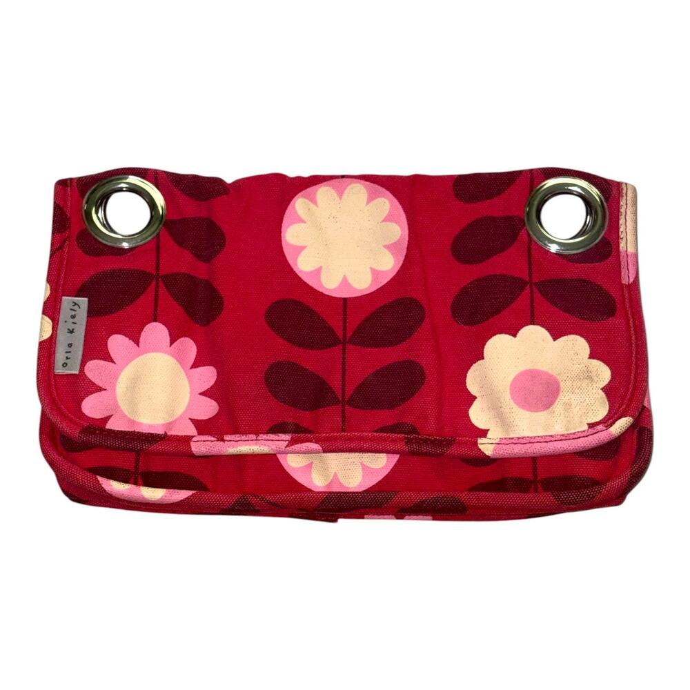 Orla Kiely Vintage Retro Floral Clutch Bag Canvas Red Pink Multi